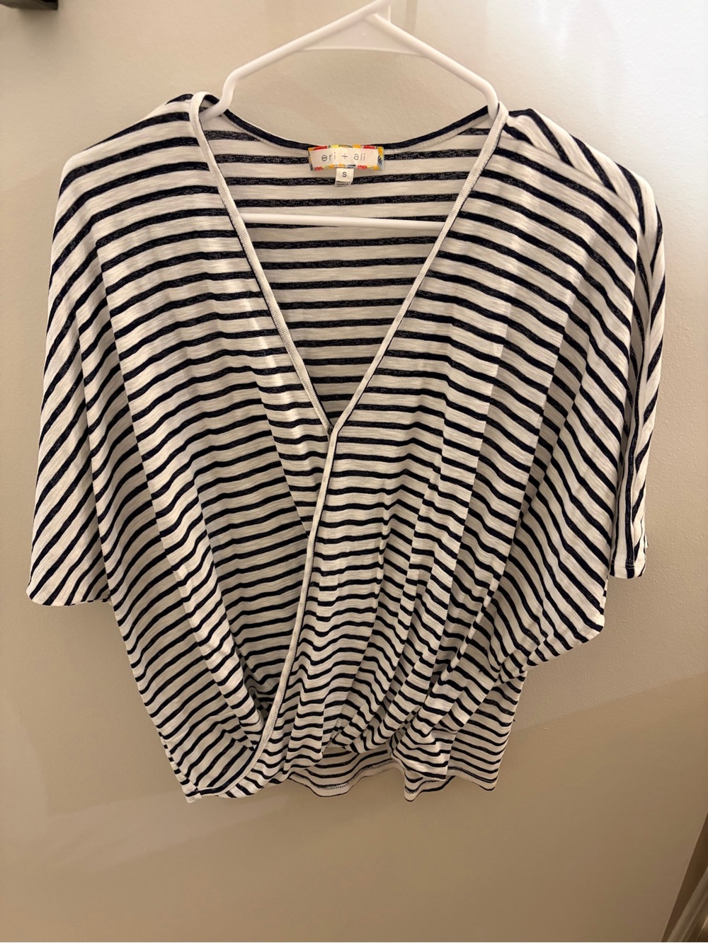 ella + ali Navy & White Striped V-Neck Wrap Top